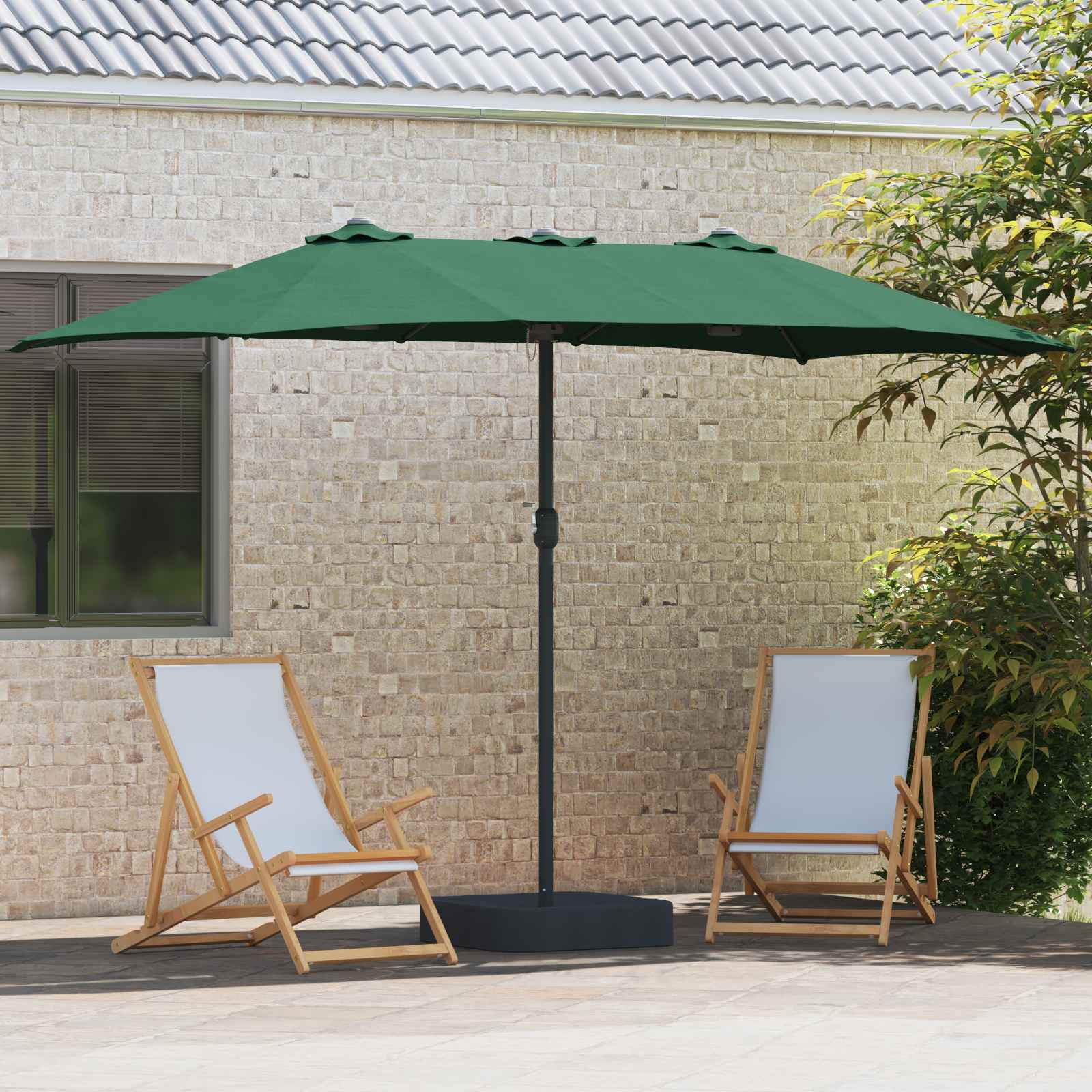 Garten-Sonnenschirm Sand und Anthrazit 385 x 209 x 244 cm