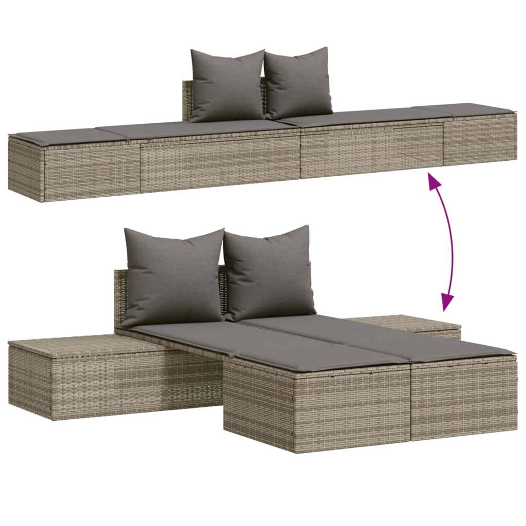 Doppel-Sonnenliege mit Auflagen Beige Poly Rattan