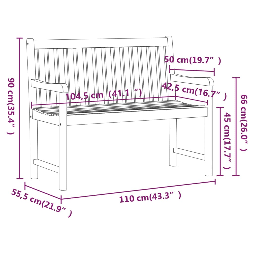 Bank Outdoor Natur 110 x 56 x 90 cm Massivholz Akazie