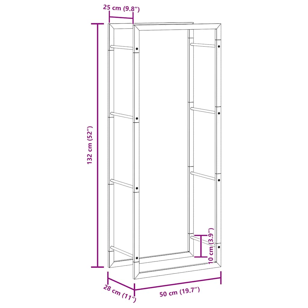 Brennholzregal 50x28x94 cm Edelstahl