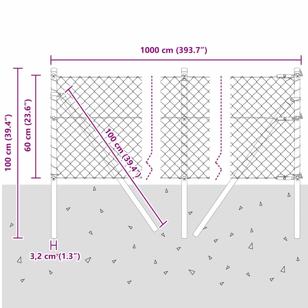 Outdoor Kettenglied-Zaun Erdfixierung 10 x 0,4 m Grün Netz