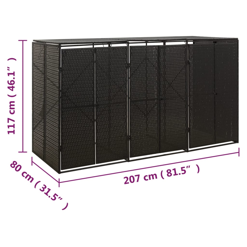 Mülltonnenbox für 1 Tonne Schwarz 70x80x117 cm Poly Rattan