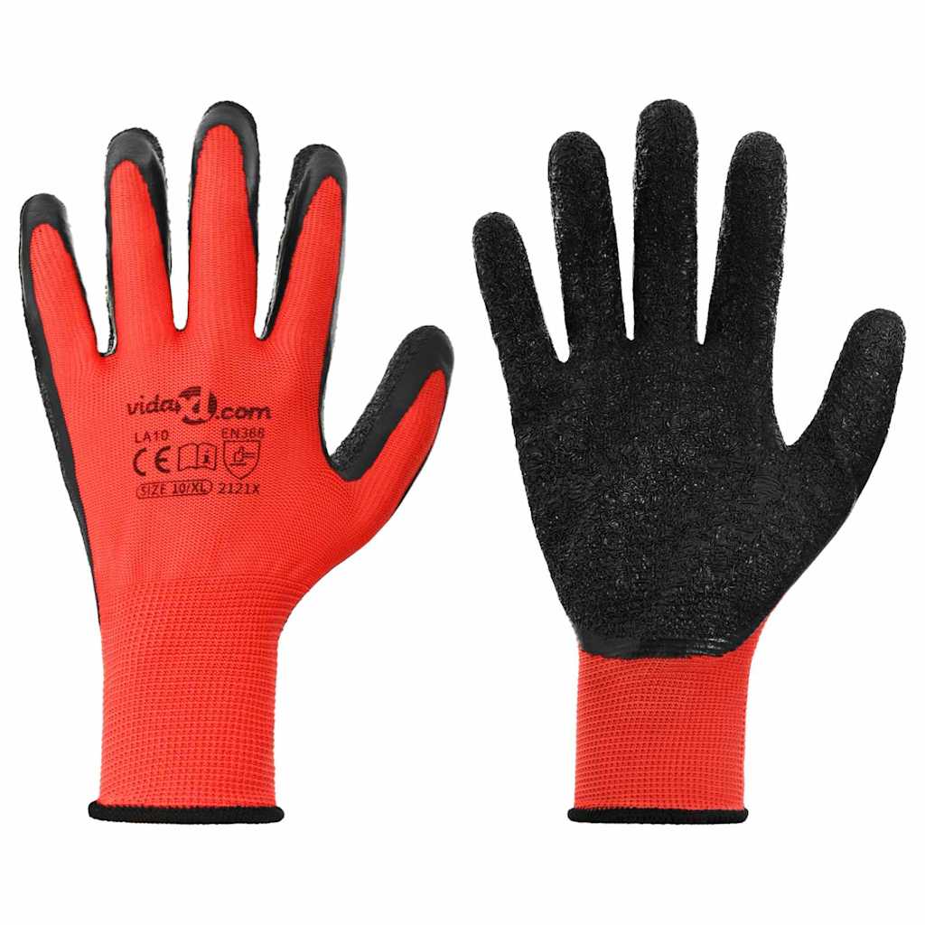 Arbeitshandschuhe 12 pcs Rot und Schwarz 7 / S Latexbeschichtung