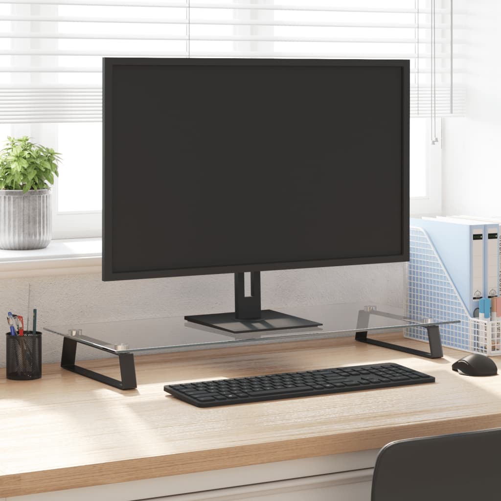 Monitorständer Weiß 60x20x8 cm Hartglas und Metall