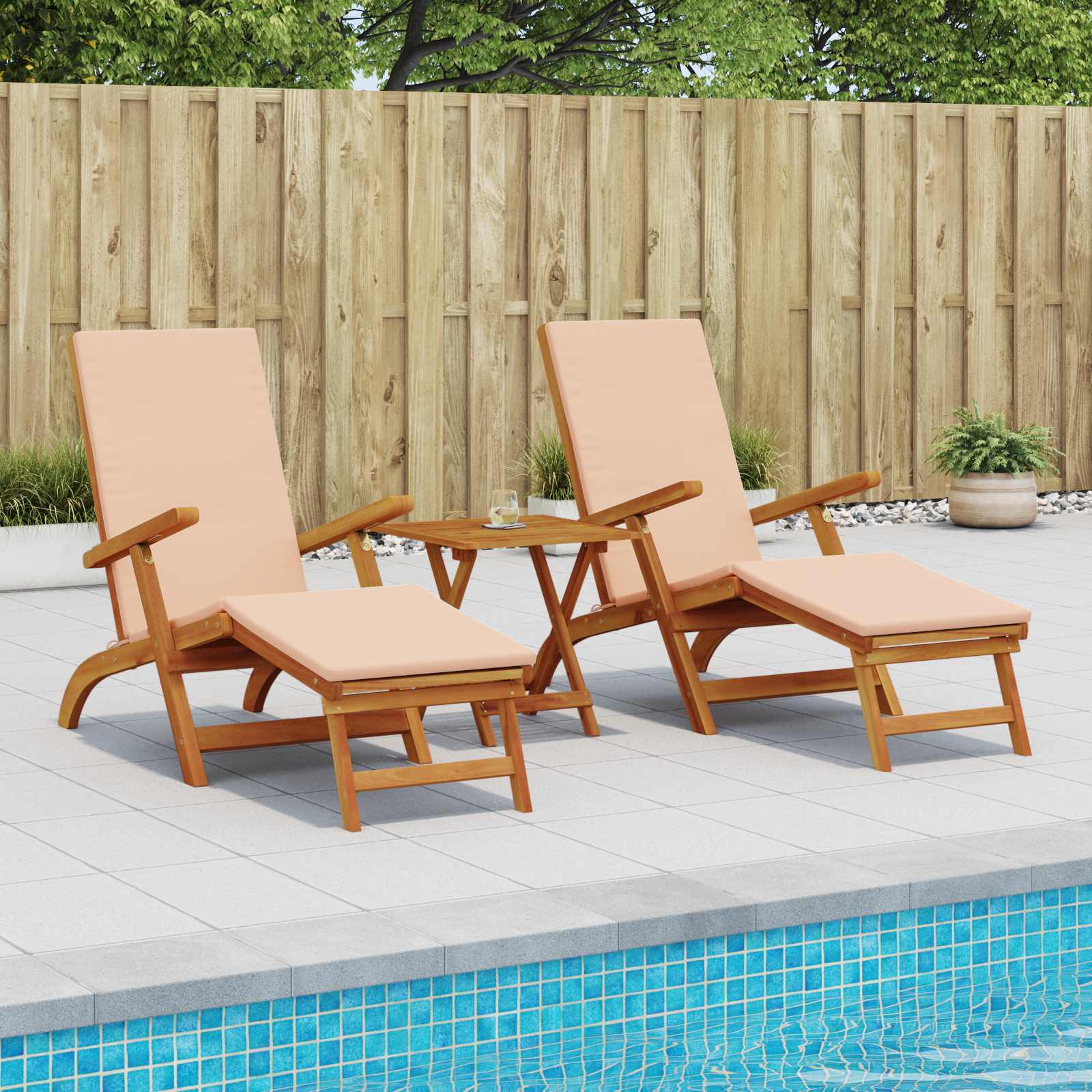 Gartenliege mit Fußteil und Tisch Massivholz Akazie