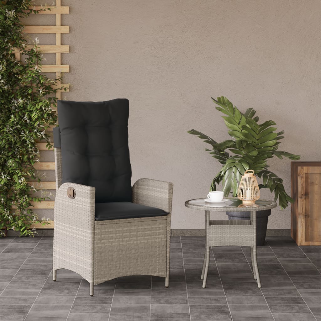 Gartensessel Verstellbar mit Kissen Schwarz Poly Rattan