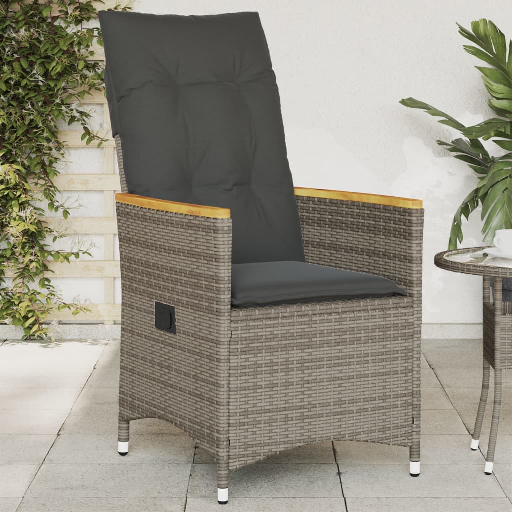 Gartensessel Verstellbar mit Kissen Schwarz Poly Rattan