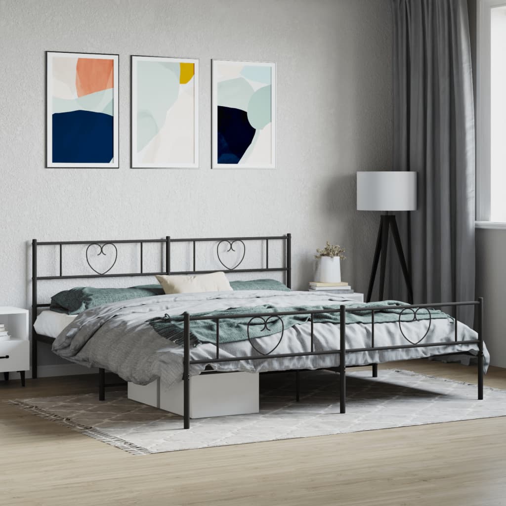 Bettgestell mit Kopfteil Metall Schwarz 100x190 cm