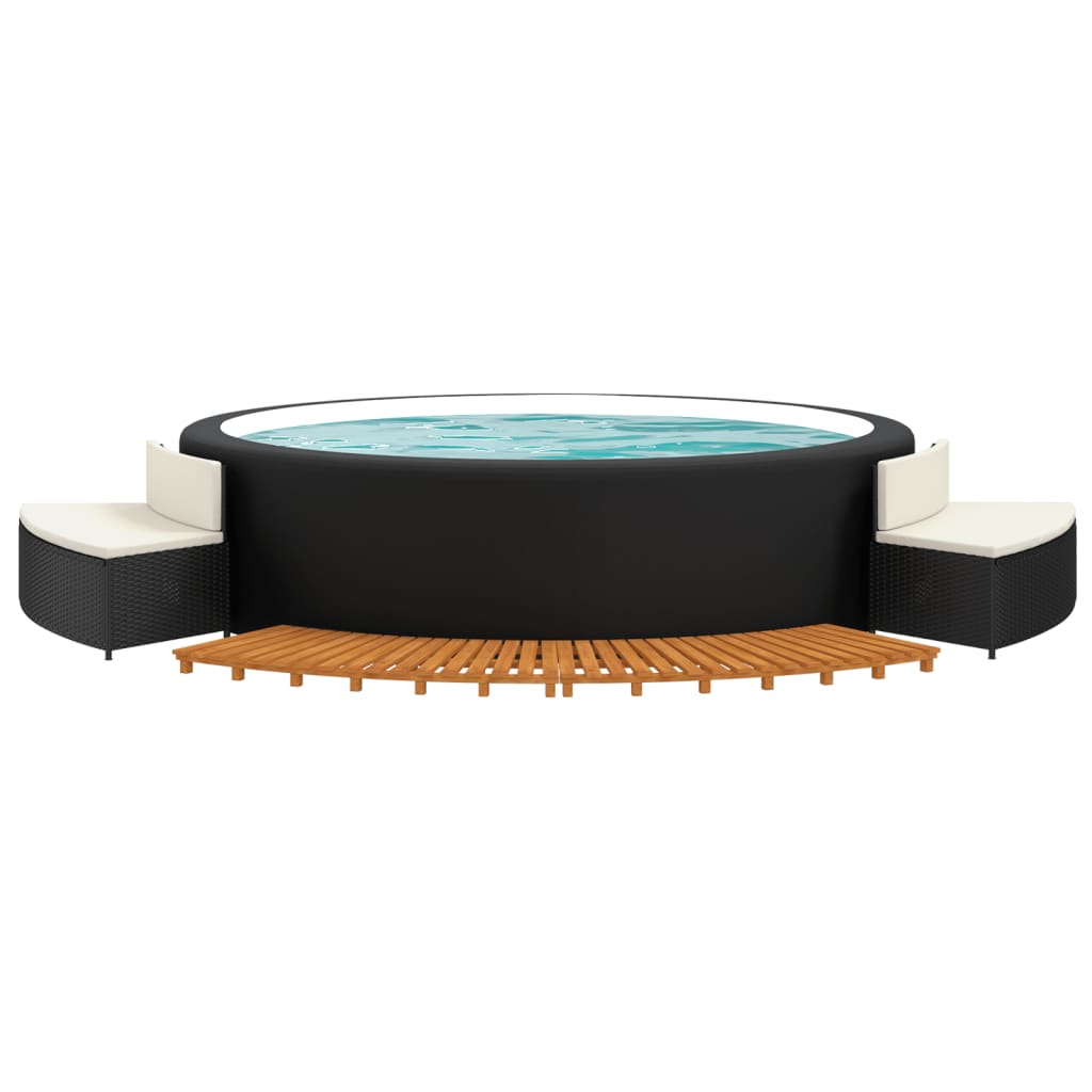 Whirlpool-Umrandung Grau Poly Rattan und Massivholz Akazie
