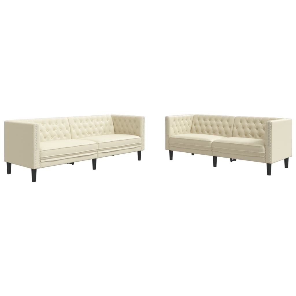 3-tlg. Chesterfield-Sofa-Set Schwarz Kunstleder
