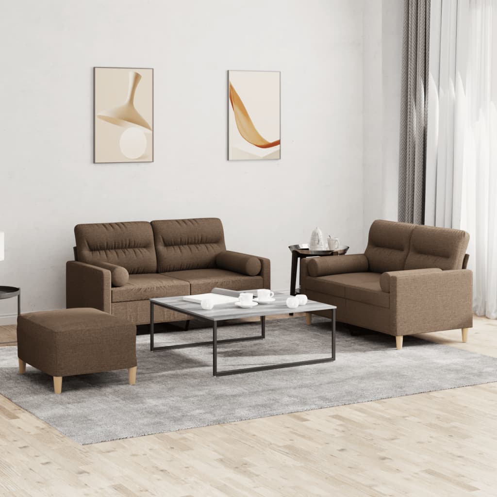3-tlg. Sofagarnitur mit Kissen Creme Stoff