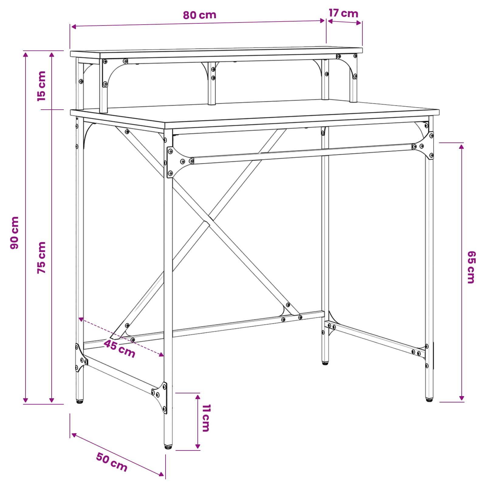 Schreibtisch Sonoma-Eiche 100x50x90 cm Holzwerkstoff und Eisen