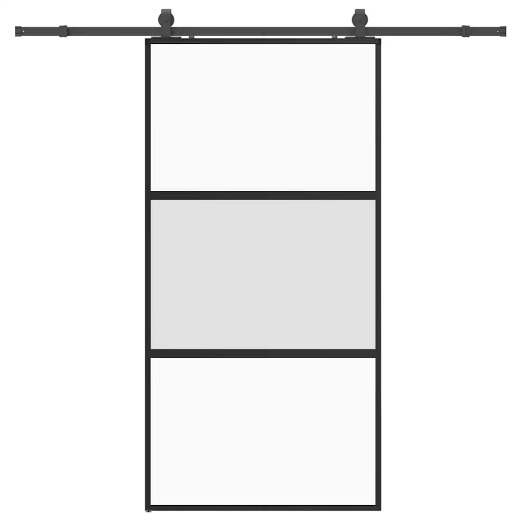 Schiebetür mit Beschlag Schwarz 76x205 cm Hartglas