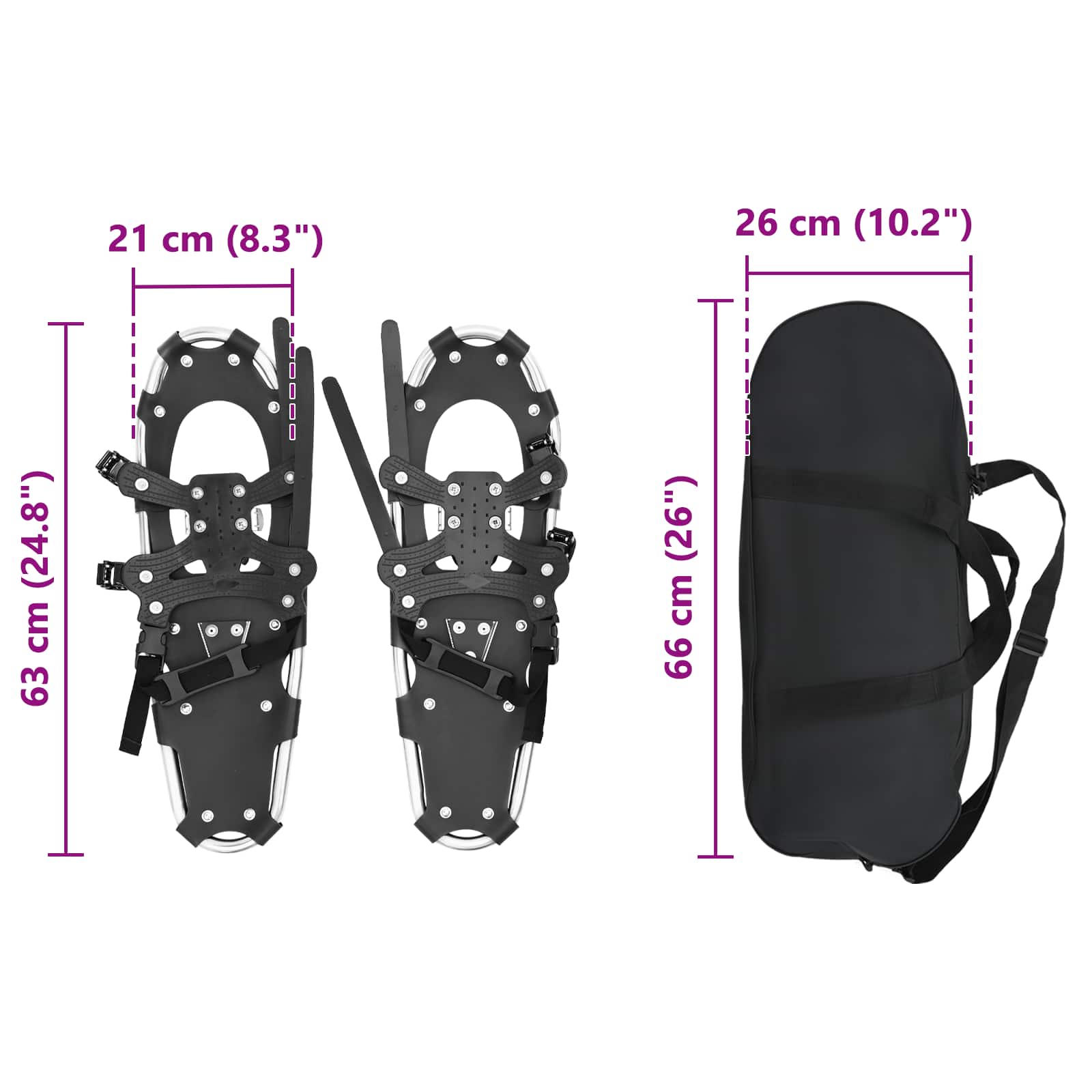 3 in 1 Schneeschuhe Silber und Schwarz 53,5 x 21 cm