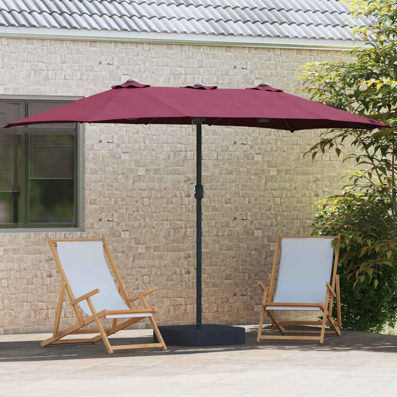 Garten-Sonnenschirm Sand und Anthrazit 385 x 209 x 244 cm