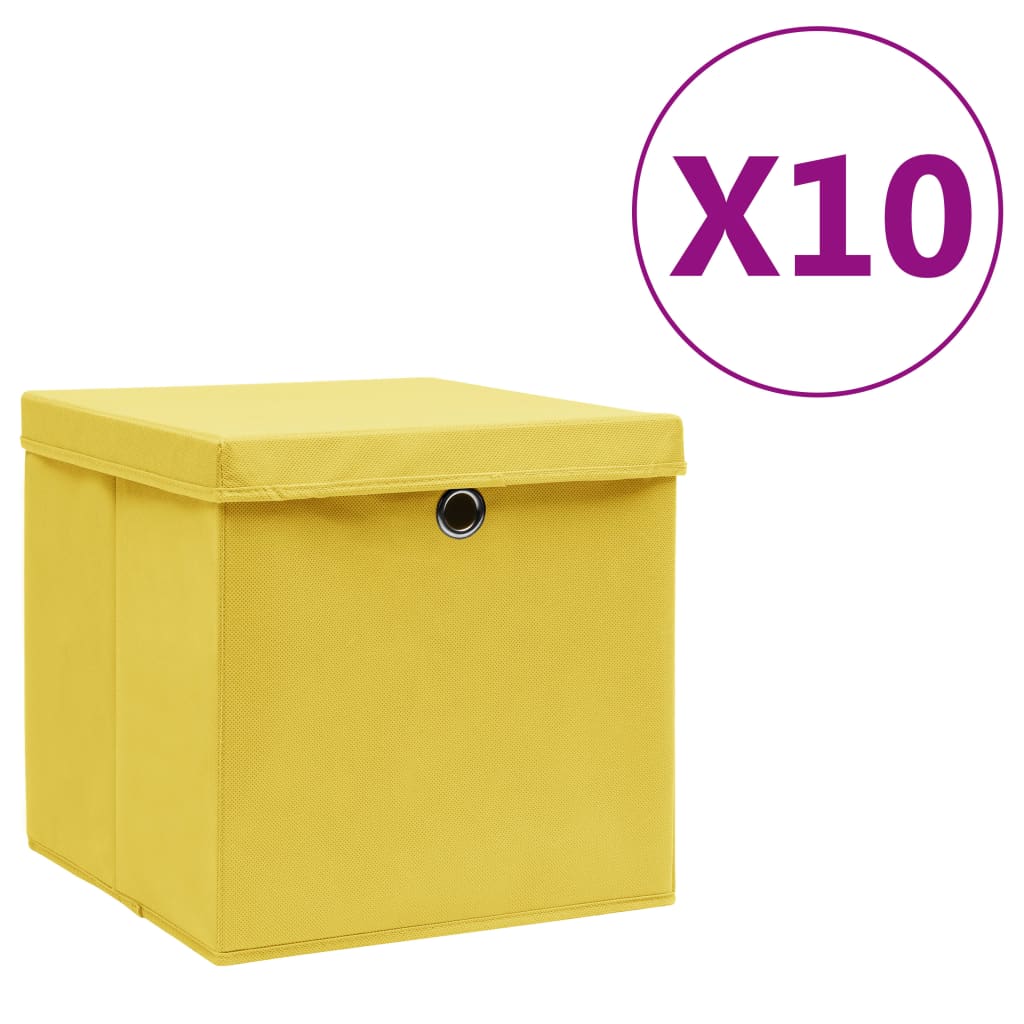 Aufbewahrungsboxen mit Deckeln 10 Stk. 28x28x28 cm Schwarz