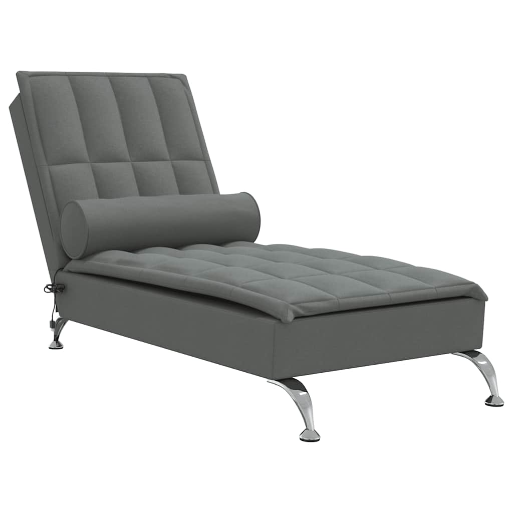 Massage-Chaiselongue mit Nackenrolle Hellgrau Stoff