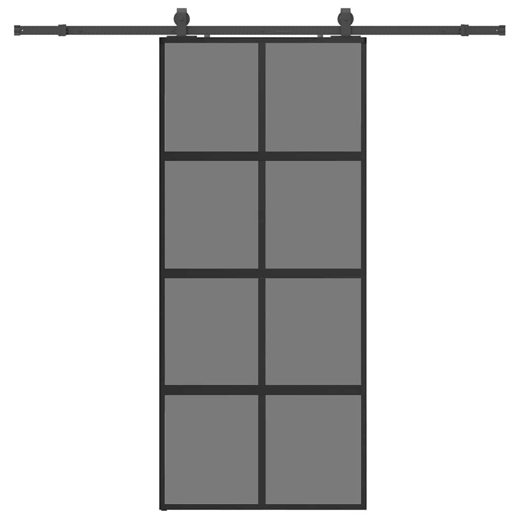 Schiebetür mit Beschlag Schwarz 76x205 cm Hartglas
