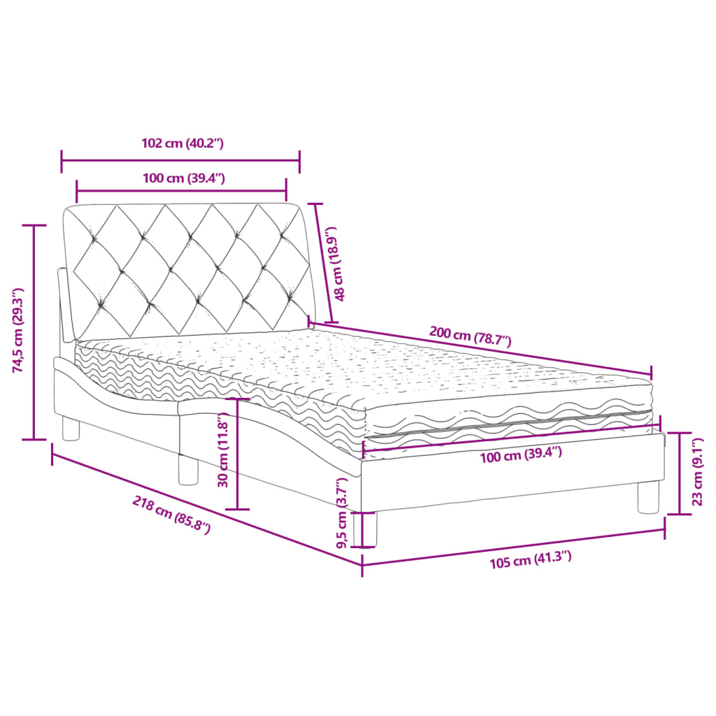 Bett mit Matratze Hellgrau 80x200 cm Samt