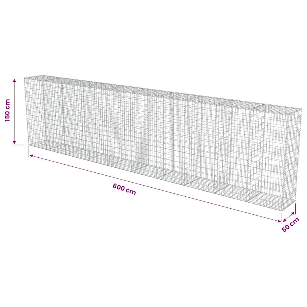 Gabionenwand mit Abdeckung Verzinkter Stahl 20×20×100 cm