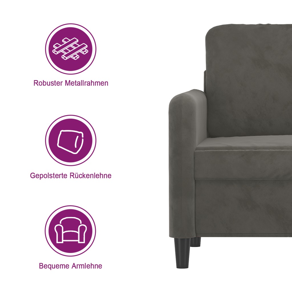 2-Sitzer-Sofa Hellgrau 120 cm Samt