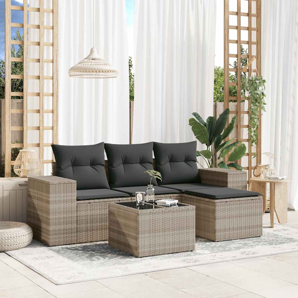 4-tlg. Garten-Sofagarnitur mit Kissen Schwarz Poly Rattan