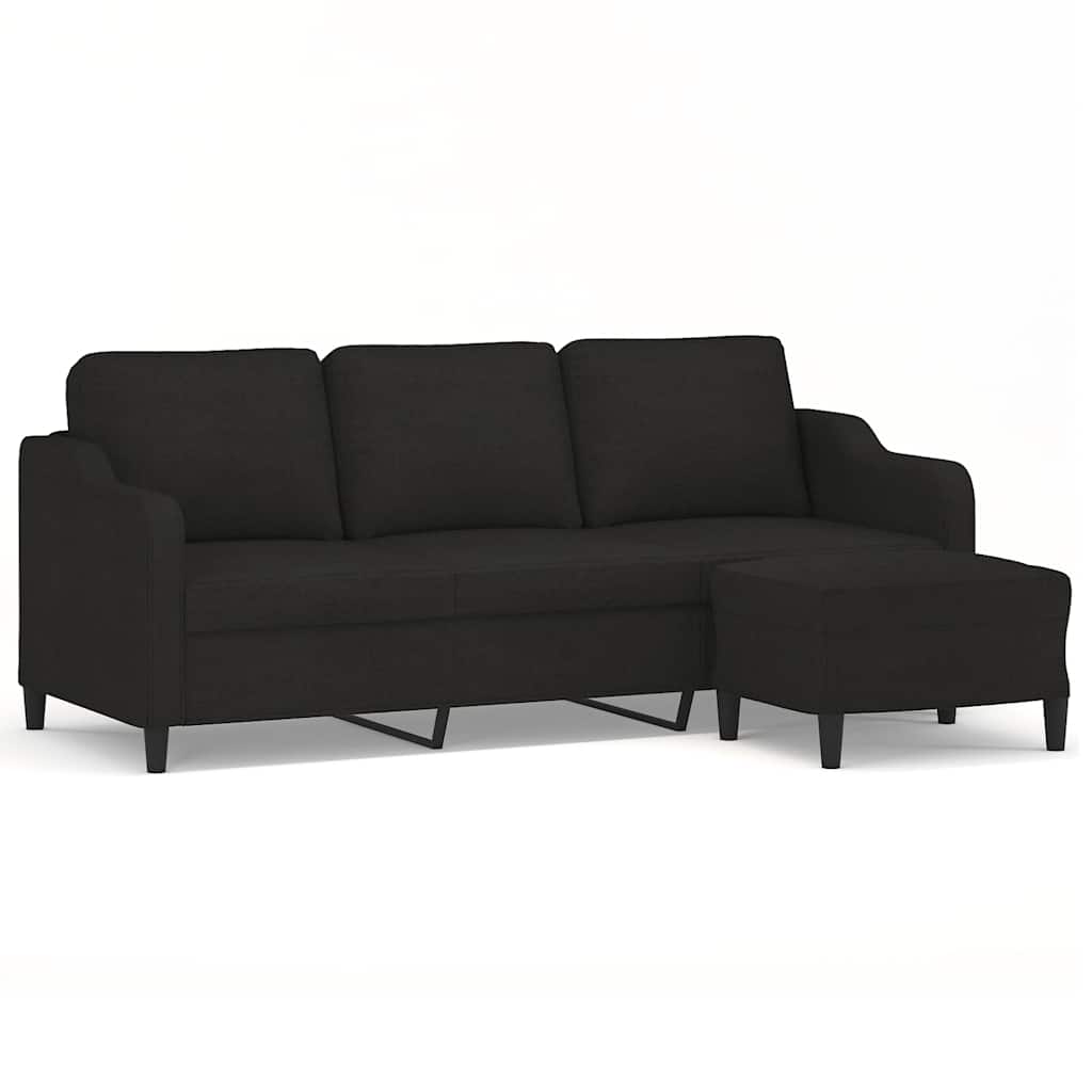 3-Sitzer-Sofa mit Hocker Braun 180 cm Stoff