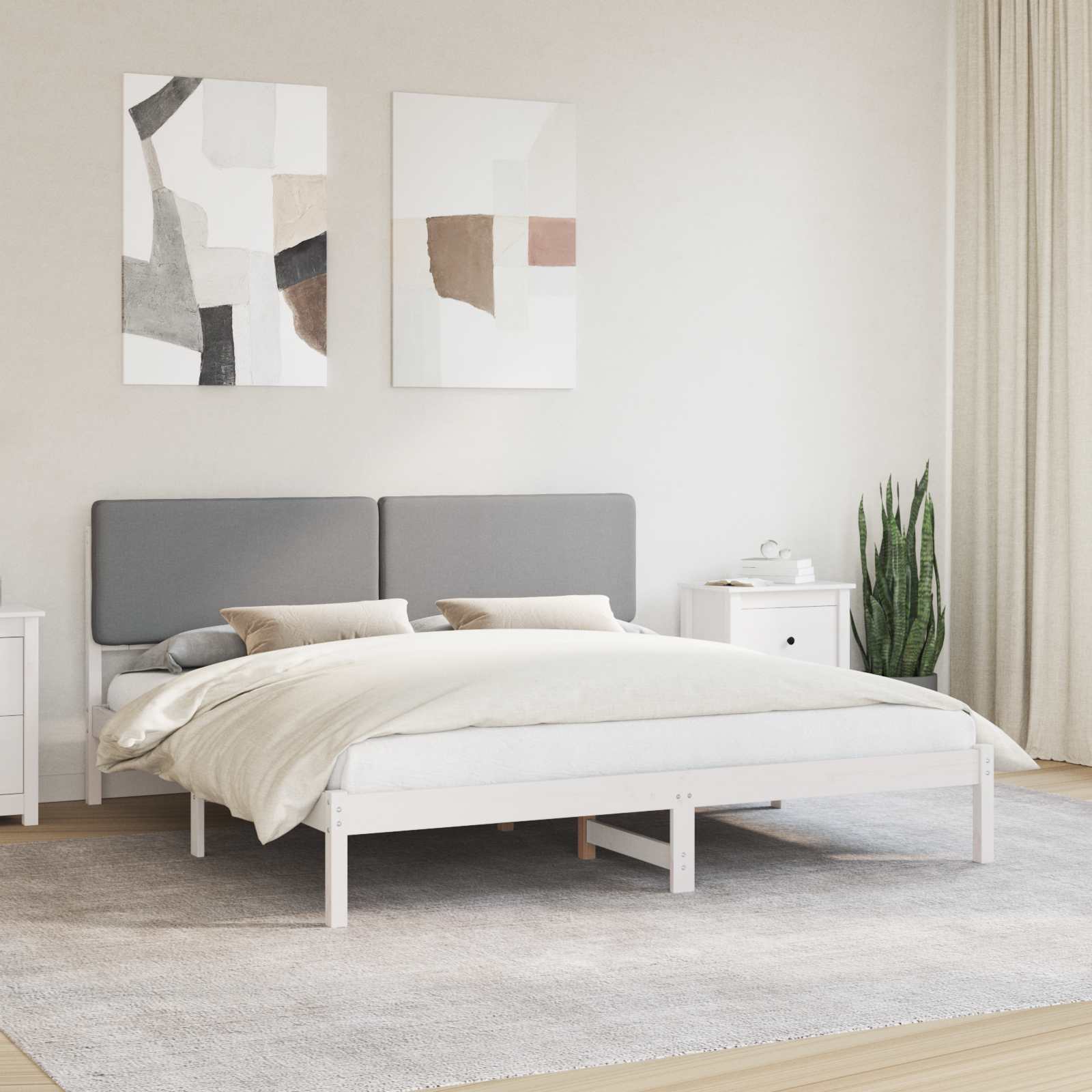 Bettgestell mit gepolstertem Kopfteil Hellgrau 200 x 200 cm