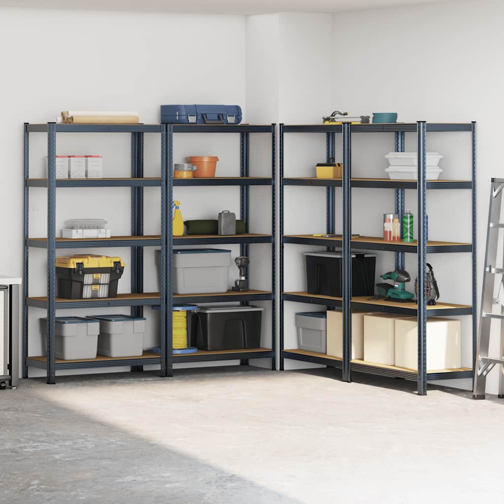 Lagerregale mit 5 Böden 2 Stk. Anthrazit Stahl & Holzwerkstoff