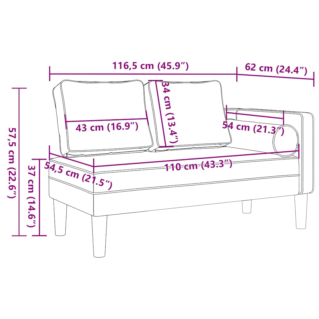 Chaiselongue mit Kissen Hellgrau Stoff