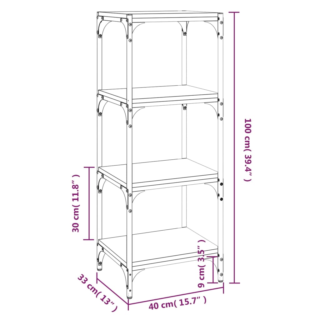 Bücherregal Schwarz 40x33x70,5 cm Holzwerkstoff und Stahl