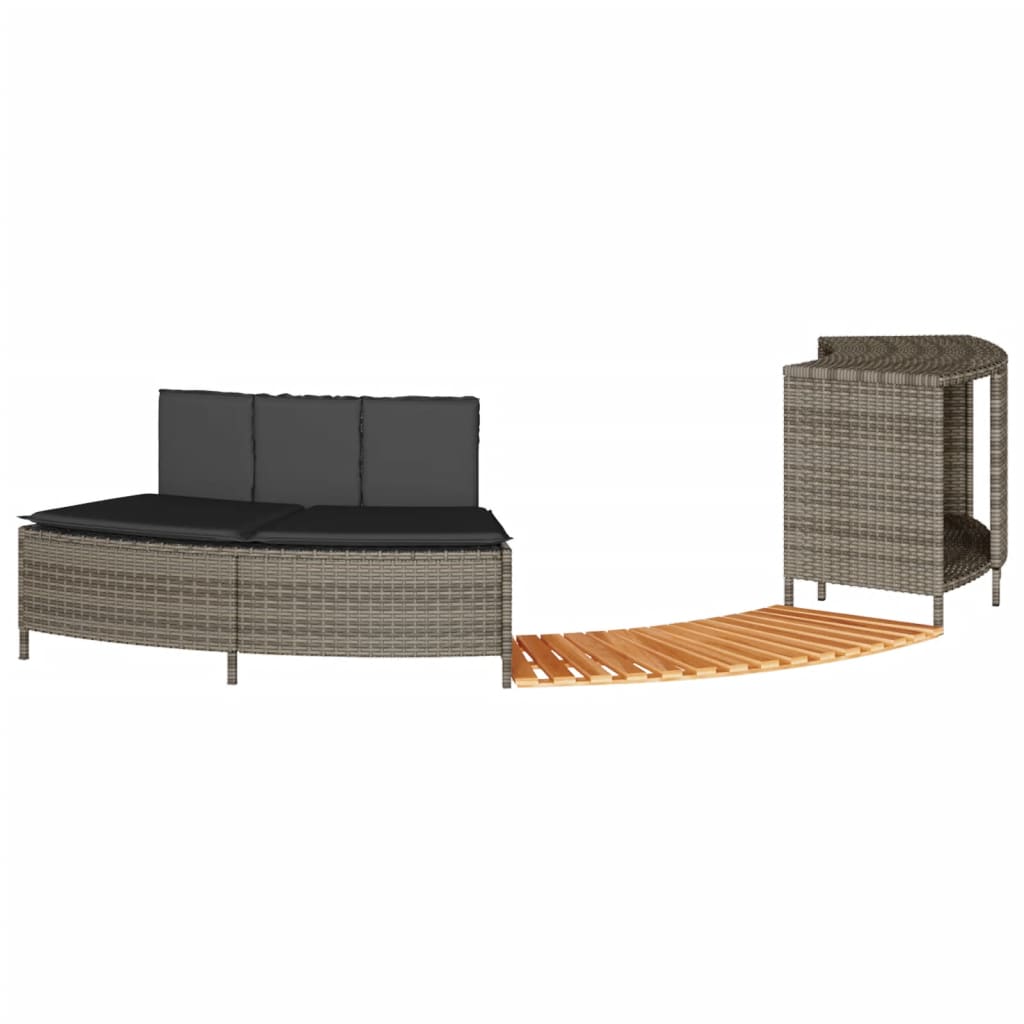 Whirlpool-Umrandung Schwarz Poly-Rattan und Massivholz Akazie