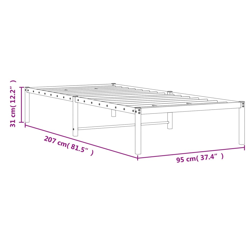 Bettgestell Metall Schwarz 75x190 cm