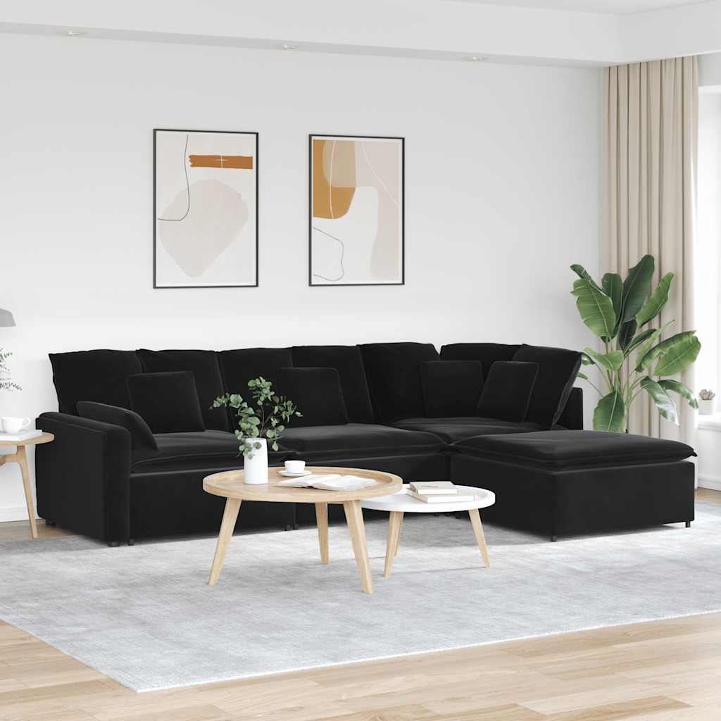 Modulares Sofa mit Fußhocker Kissen Samt Blau
