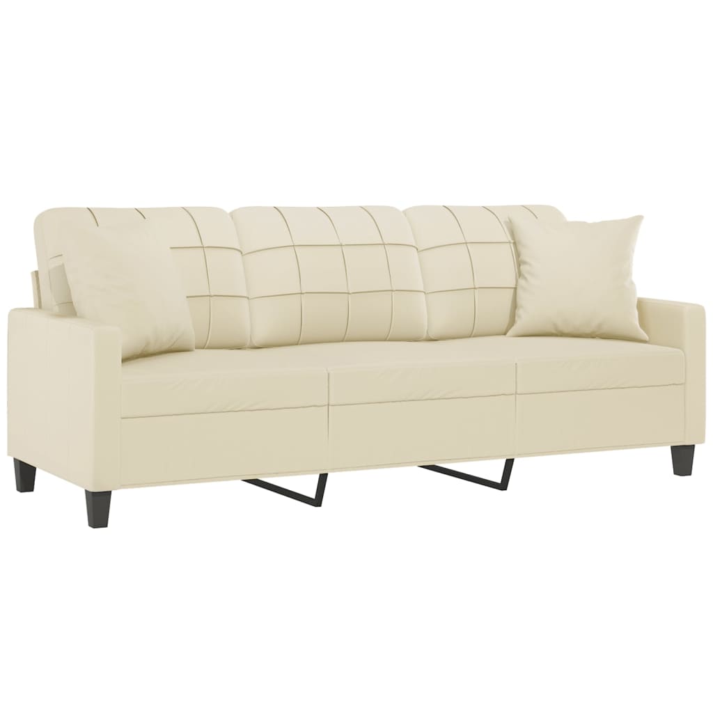 3-Sitzer-Sofa mit Zierkissen Schwarz 180 cm Kunstleder