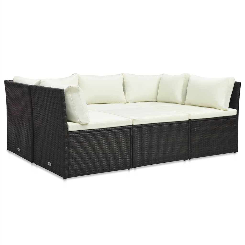 4-tlg. Garten-Lounge-Set mit Polstern Poly Rattan Grau