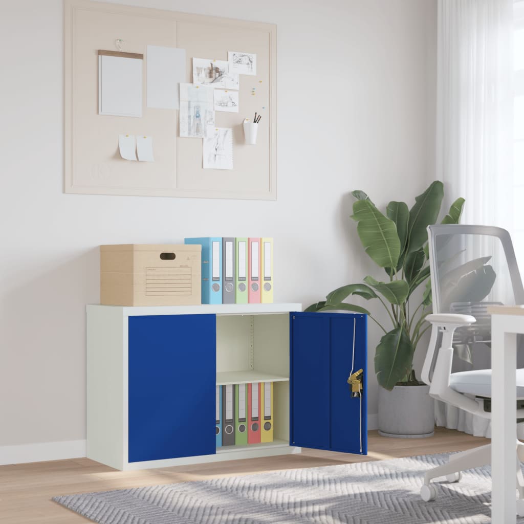 Aktenschrank mit 2 Türen Grau 90 cm Stahl