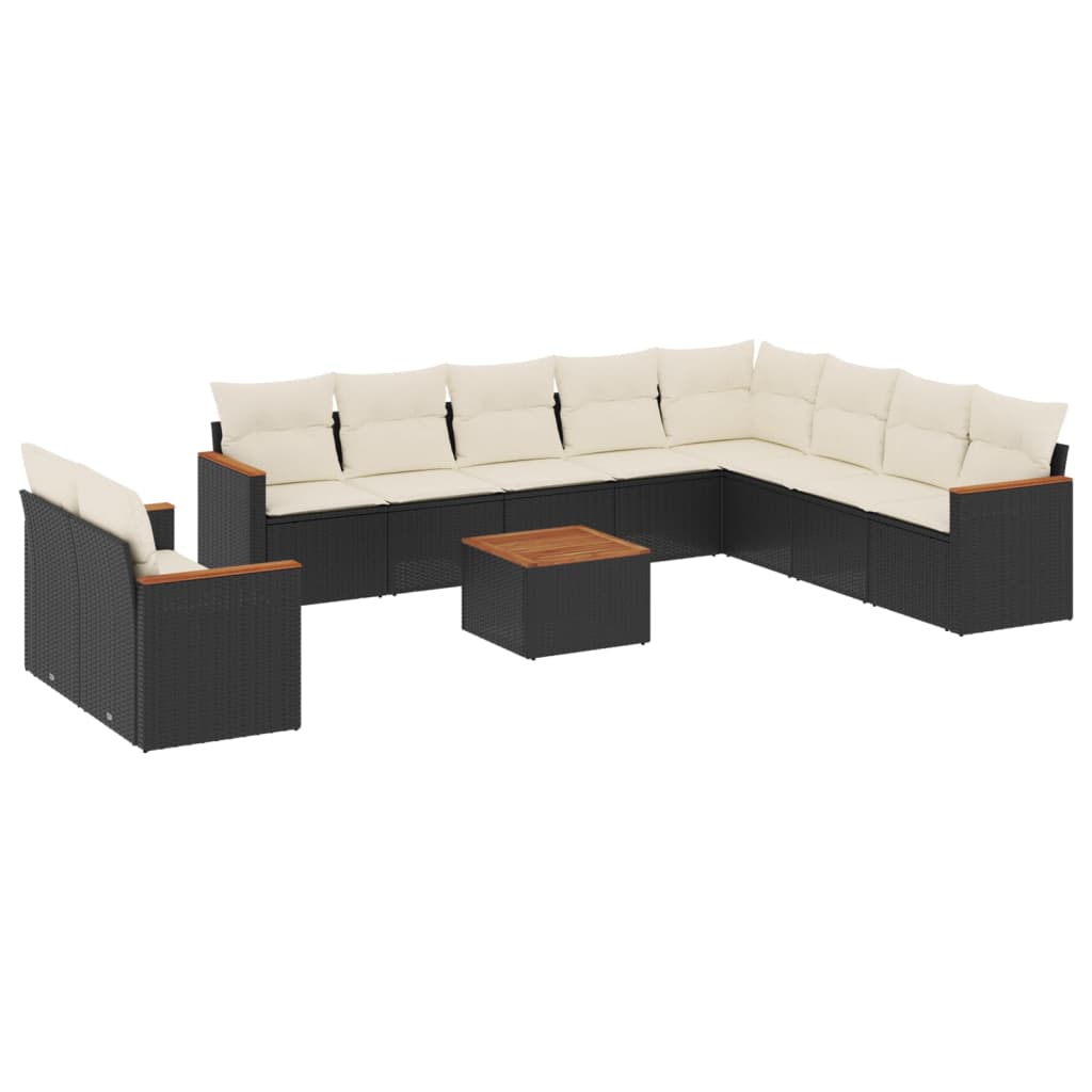 10-tlg. Garten-Sofagarnitur mit Kissen Schwarz Poly Rattan