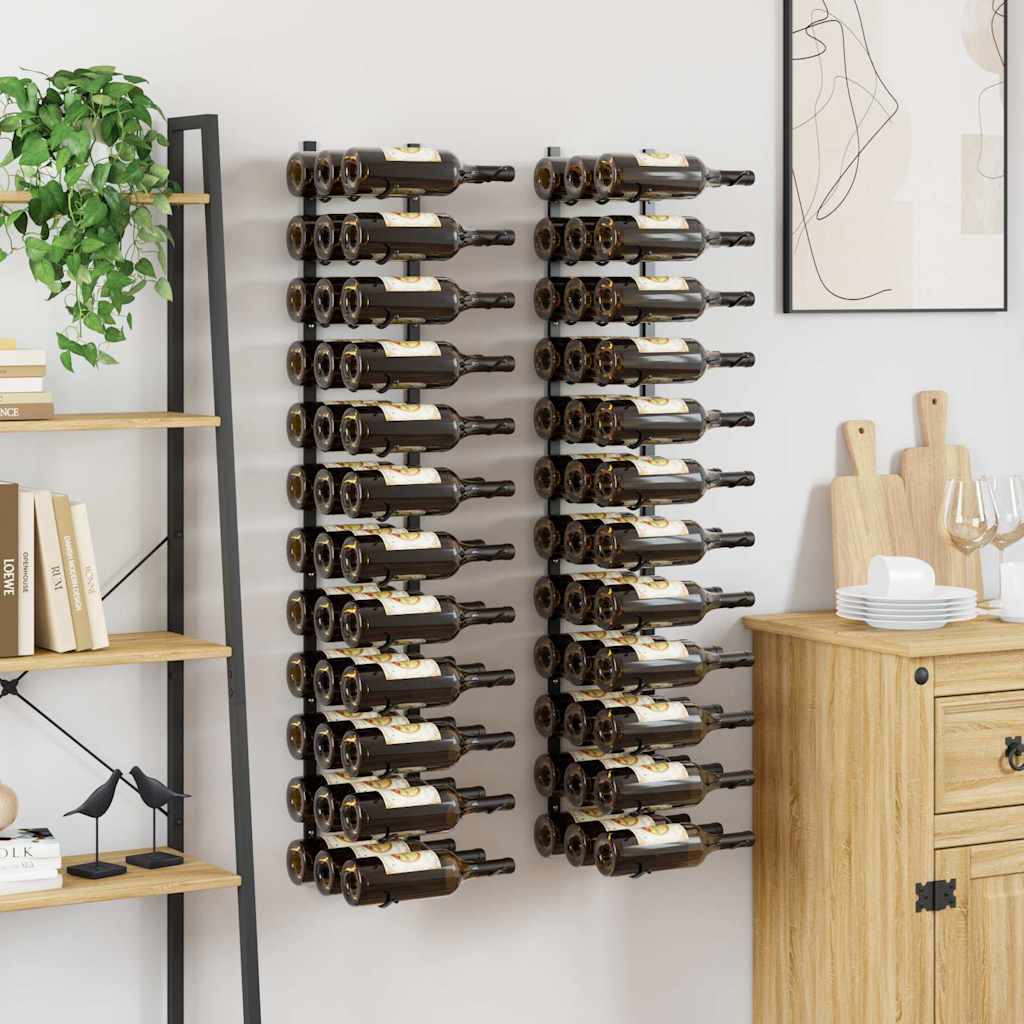 Wand-Weinregal für 24 Flaschen Schwarz Eisen