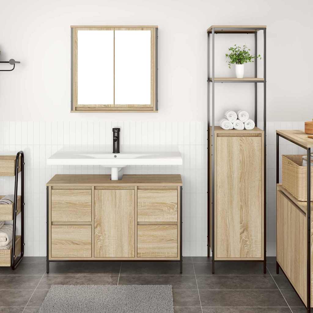 Badezimmermöbel Set mit Schubladen 2 pcs Schwarz Eichen-Optik