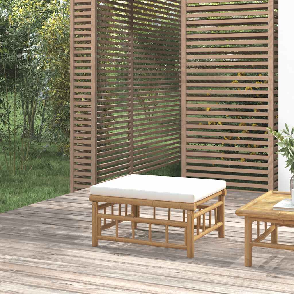3-tlg. Garten-Lounge-Set mit Kissen Creme Bambus
