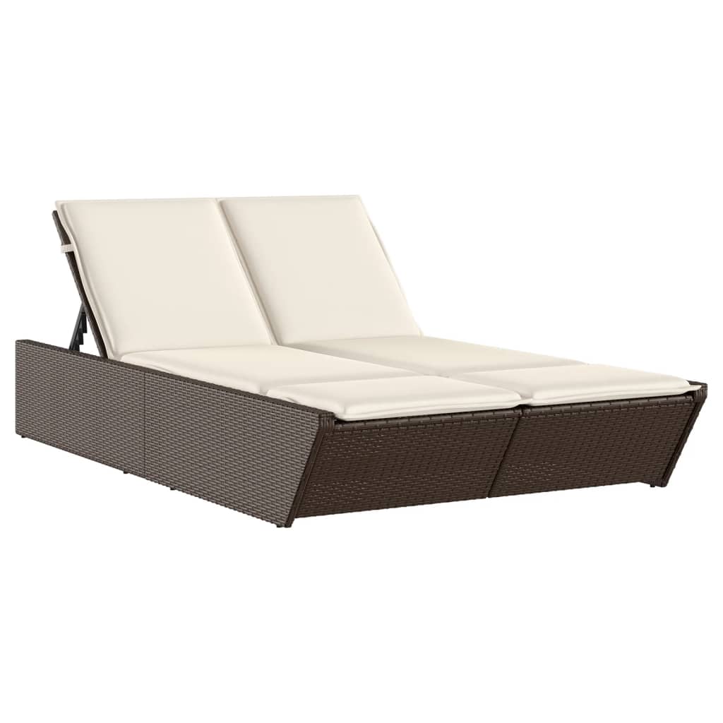 Doppel-Sonnenliege mit Kissen Schwarz Poly Rattan
