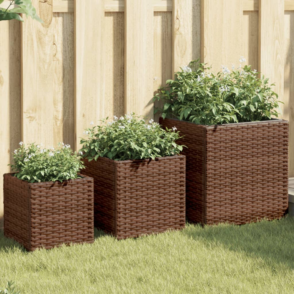 Pflanzkübel 3 Stk. Schwarz Poly Rattan