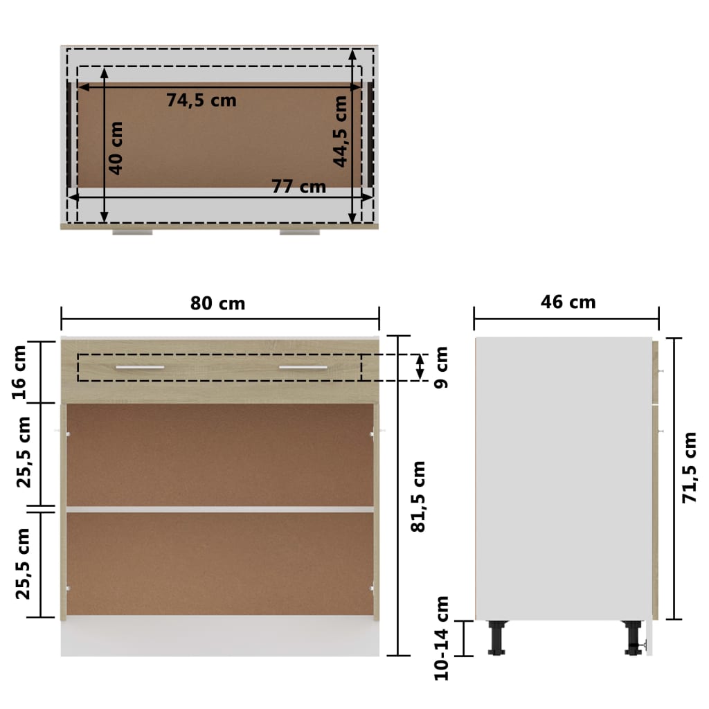 Spülenunterschrank Sonoma-Eiche 80x46x81,5 cm Holzwerkstoff