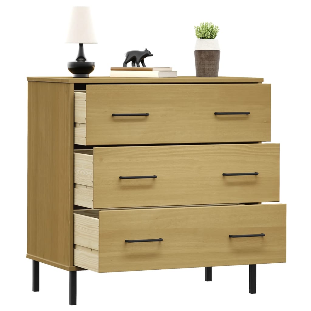 Sideboard OSLO mit 3 Schubladen Grau 77x40x79,5 cm Massivholz