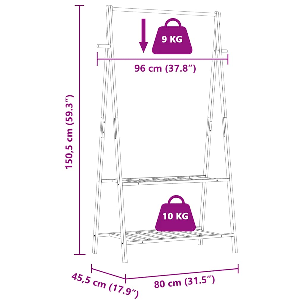 Kleiderständer mit Ablagen und Rollen 96x45,5x155,5 cm Bambus
