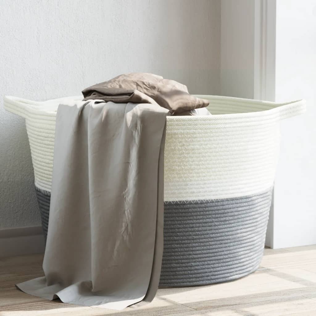 Wäschekorb Grau und Weiß Ø55x36 cm Baumwolle