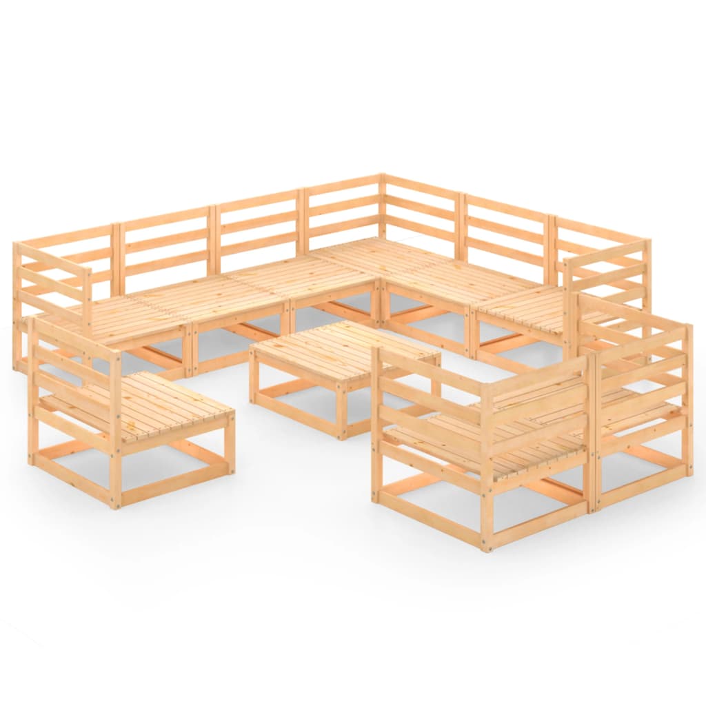 10-tlg. Garten-Lounge-Set mit Kissen Massivholz Kiefer
