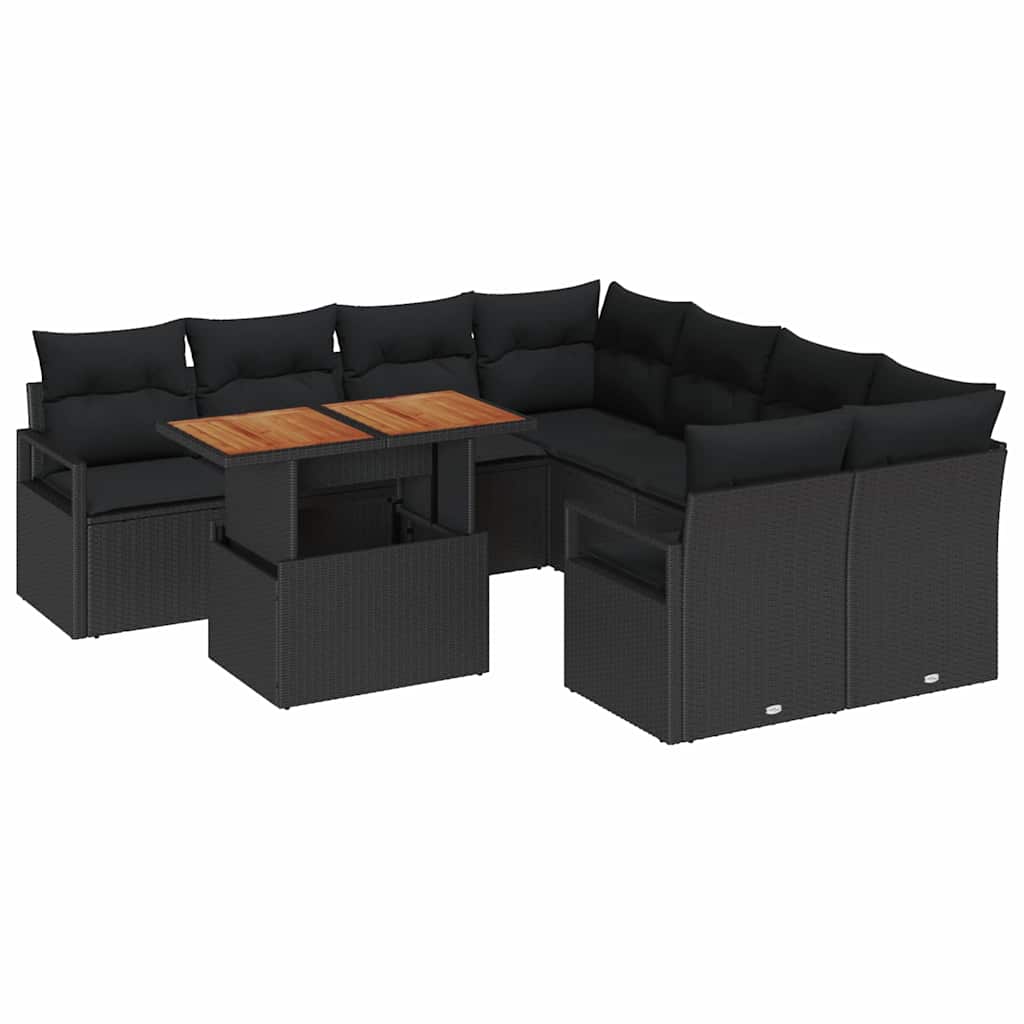 Garten Essgruppe mit Kissen 9 pcs Schwarz und Creme