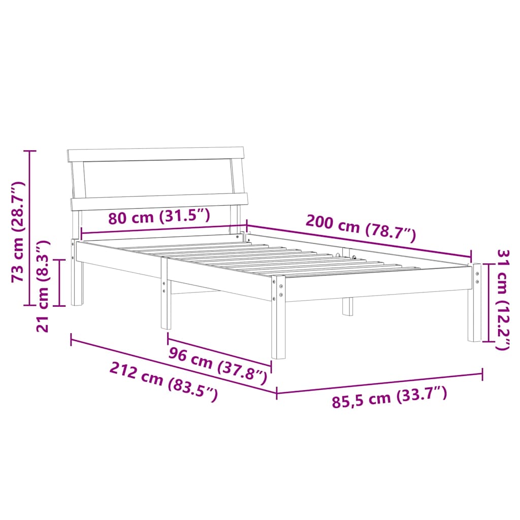 Bettgestell mit Kopfteil Braun 200 x 200 cm Massivholz Kiefer